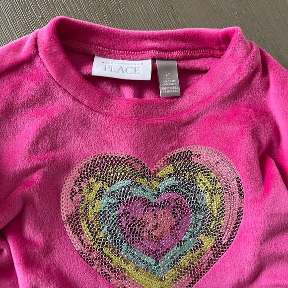 2T Pink Velour Set with Sequin Heart - Picture 4 of 4